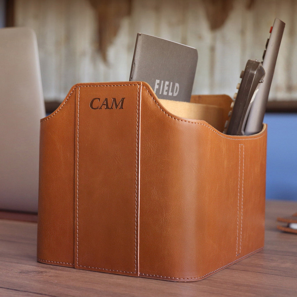 Personalized Custom Leather Remote Caddy, Hand Crafted Desk Organizer, Remote Control Holder with Tablet Slot, Apple TV Remote Holder
