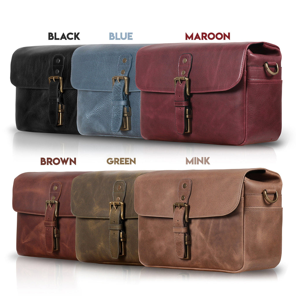 Personalized Top Grain Italian Leather Messenger Bag Camera Bag for Mirrorless, Instant, DSLR Cameras, Travel Bag, Unisex - Handcrafted
