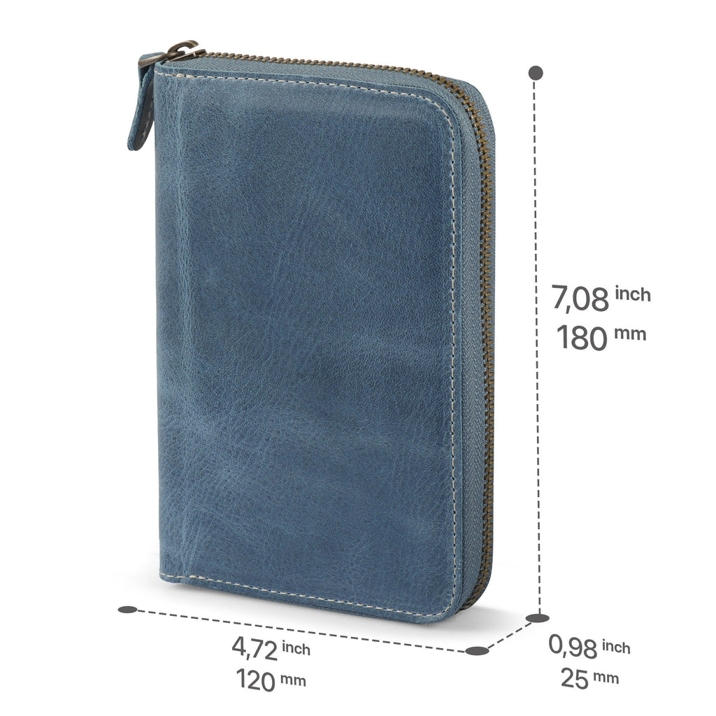 Personalized Hand Crafted Top Grain Leather Travel Journal and Organizer, Padfolio with Pencil Holder, Customized Notepad and Zipper Closure