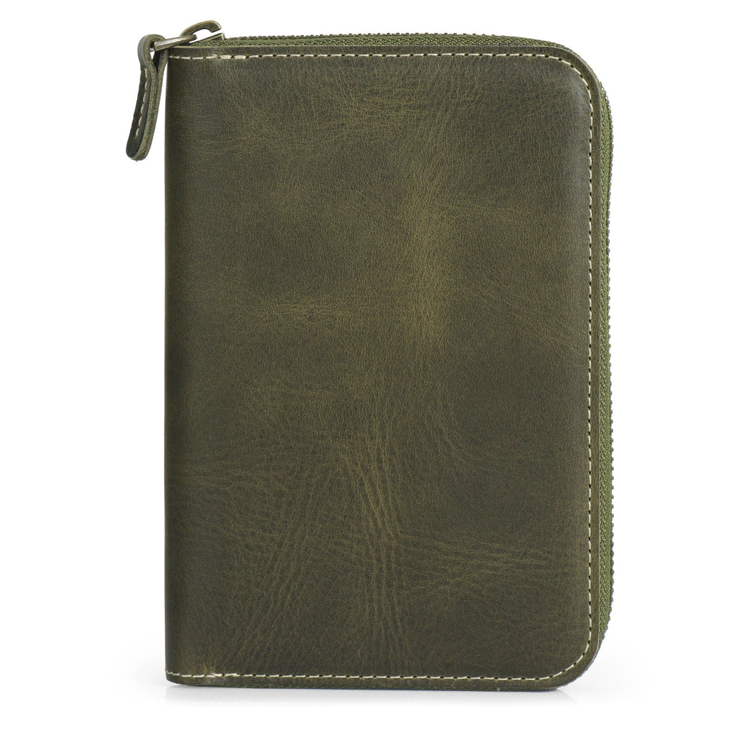 Personalized Hand Crafted Top Grain Leather Travel Journal and Organizer, Padfolio with Pencil Holder, Customized Notepad and Zipper Closure