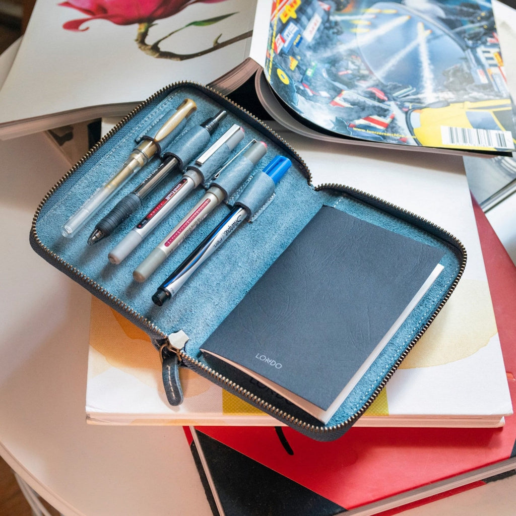Personalized Hand Crafted Top Grain Leather Travel Journal and Organizer, Padfolio with Pencil Holder, Customized Notepad and Zipper Closure
