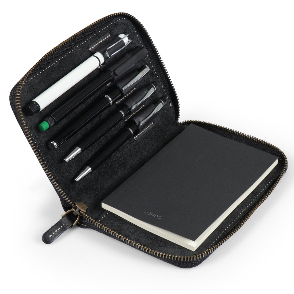 Personalized Hand Crafted Top Grain Leather Travel Journal and Organizer, Padfolio with Pencil Holder, Customized Notepad and Zipper Closure